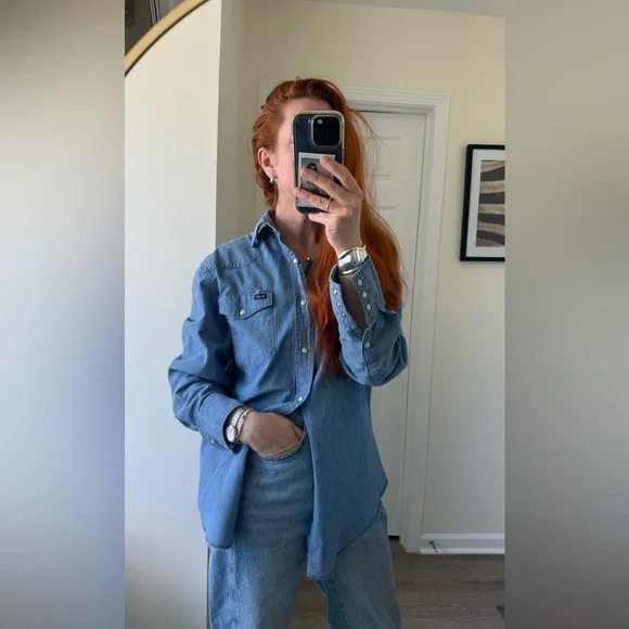 Vintage WRANGLER Denim Button-Up Shirt men’s size L - Picture 4 of 10